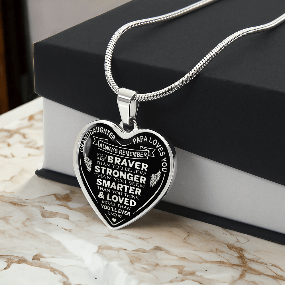 To My Granddaughter Heart Necklace gift from Papa Grandad Grandfather