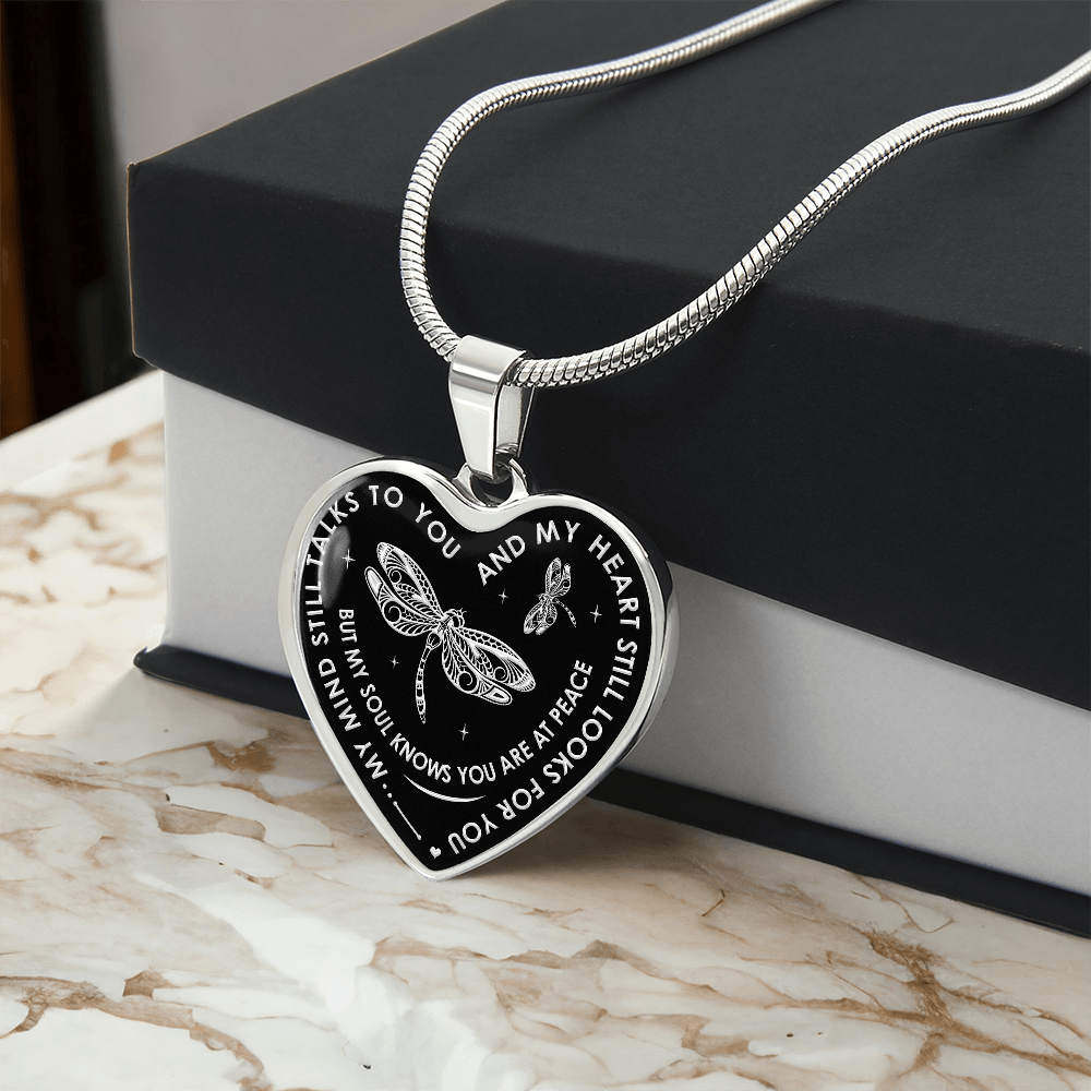 My Mind Still Talks To You - Dragonfly Gift Luxury Heart Necklace For Women Mom (133127714264)