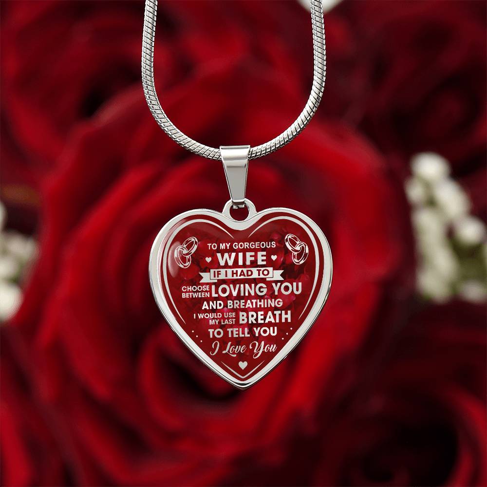 To My Gorgeous Wife Heart Necklace Gift from Husband Partner - Unique Present for Bride Soulmate, Anniversary Wedding Gift