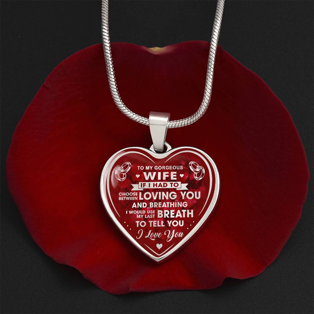 To My Gorgeous Wife Heart Necklace Gift from Husband Partner - Unique Present for Bride Soulmate, Anniversary Wedding Gift