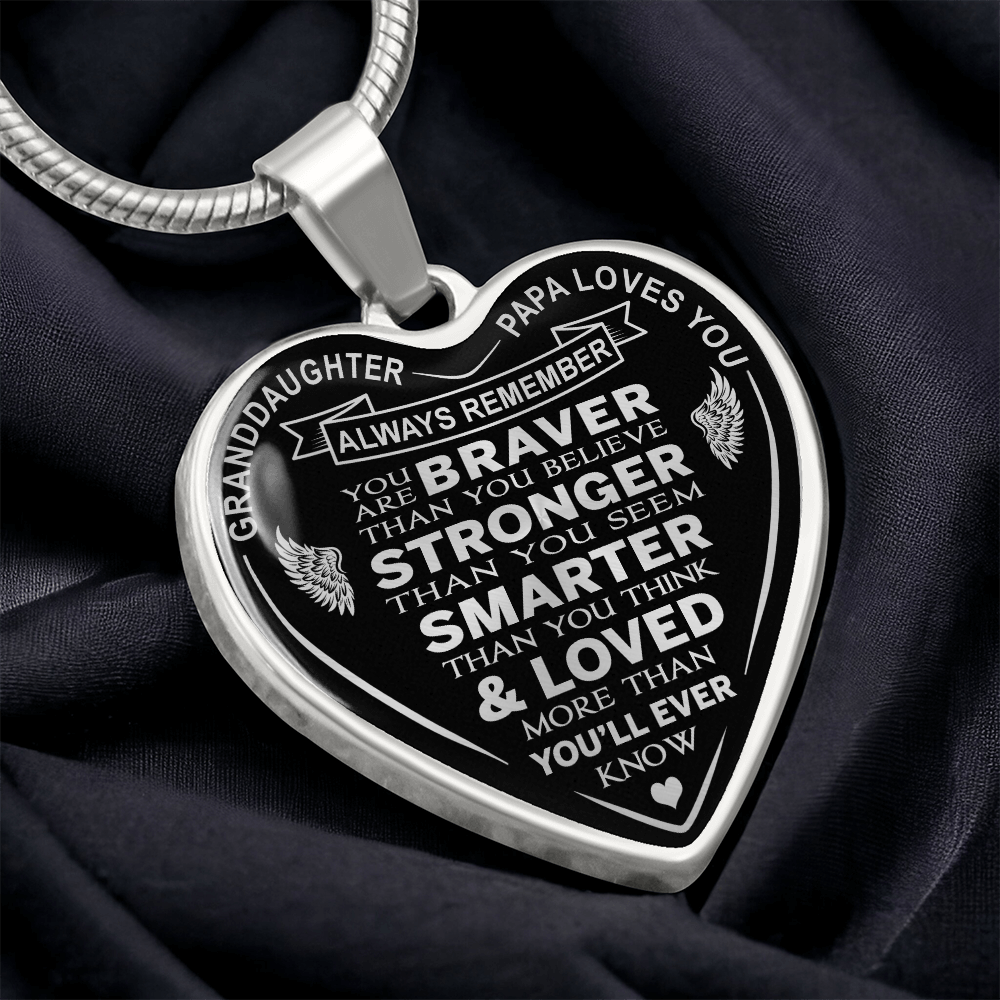 To My Granddaughter Heart Necklace gift from Papa Grandad Grandfather