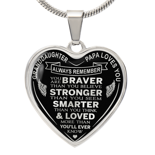 To My Granddaughter Heart Necklace gift from Papa Grandad Grandfather
