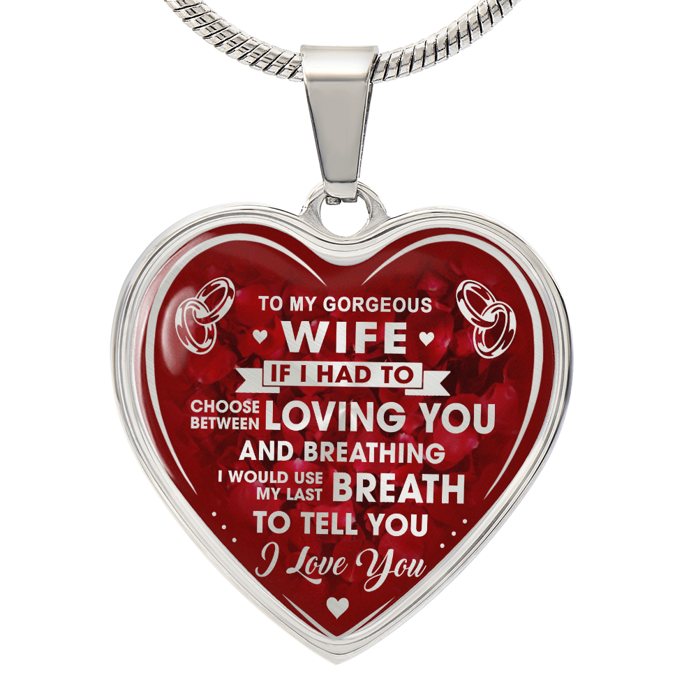 To My Gorgeous Wife Heart Necklace Gift from Husband Partner - Unique Present for Bride Soulmate, Anniversary Wedding Gift
