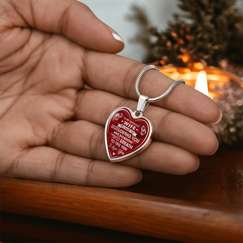 To My Gorgeous Wife Heart Necklace Gift from Husband Partner - Unique Present for Bride Soulmate, Anniversary Wedding Gift
