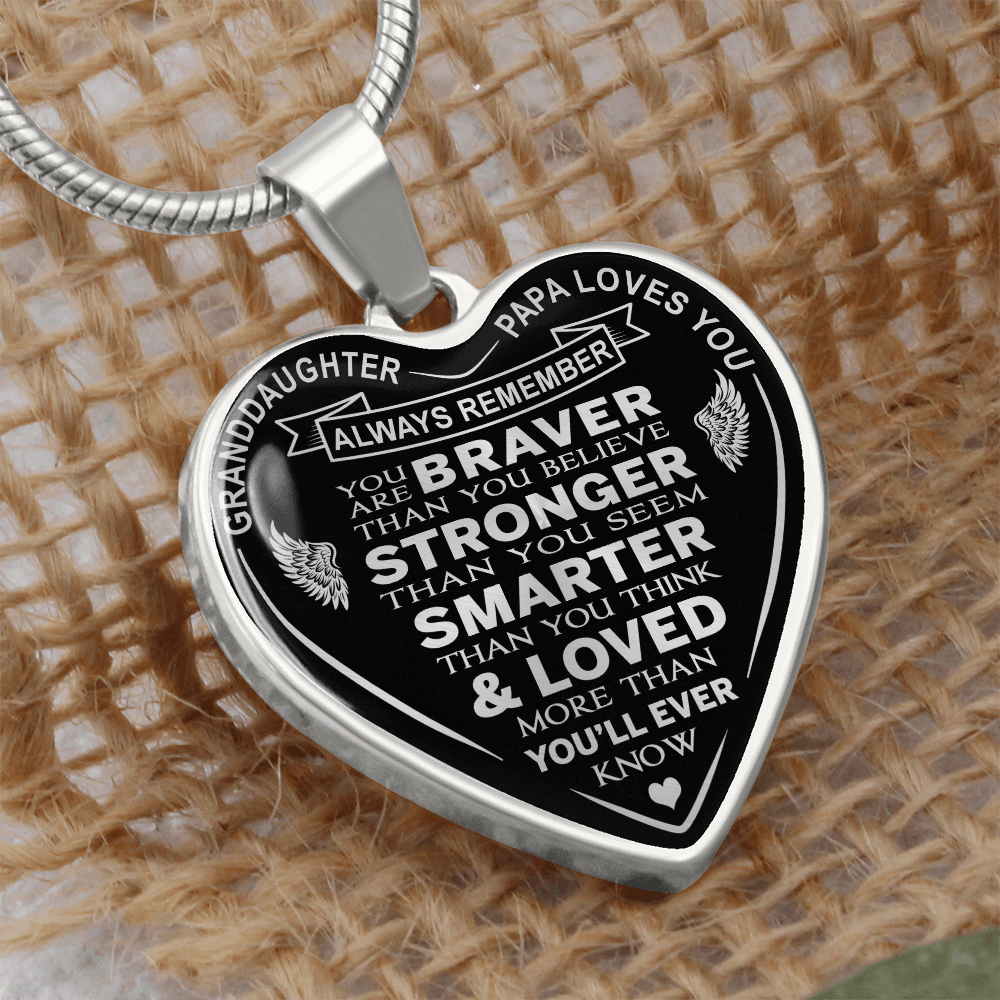 To My Granddaughter Heart Necklace gift from Papa Grandad Grandfather
