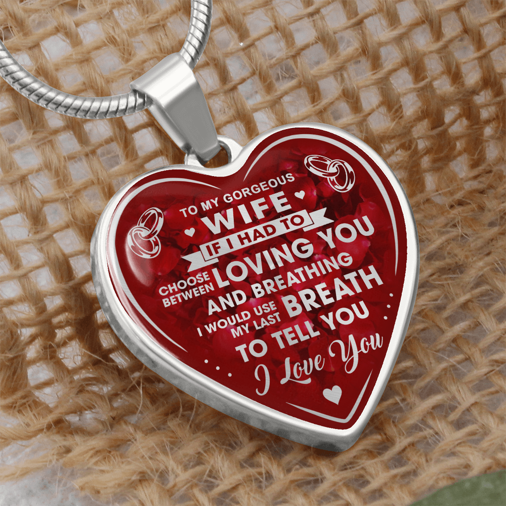 To My Gorgeous Wife Heart Necklace Gift from Husband Partner - Unique Present for Bride Soulmate, Anniversary Wedding Gift