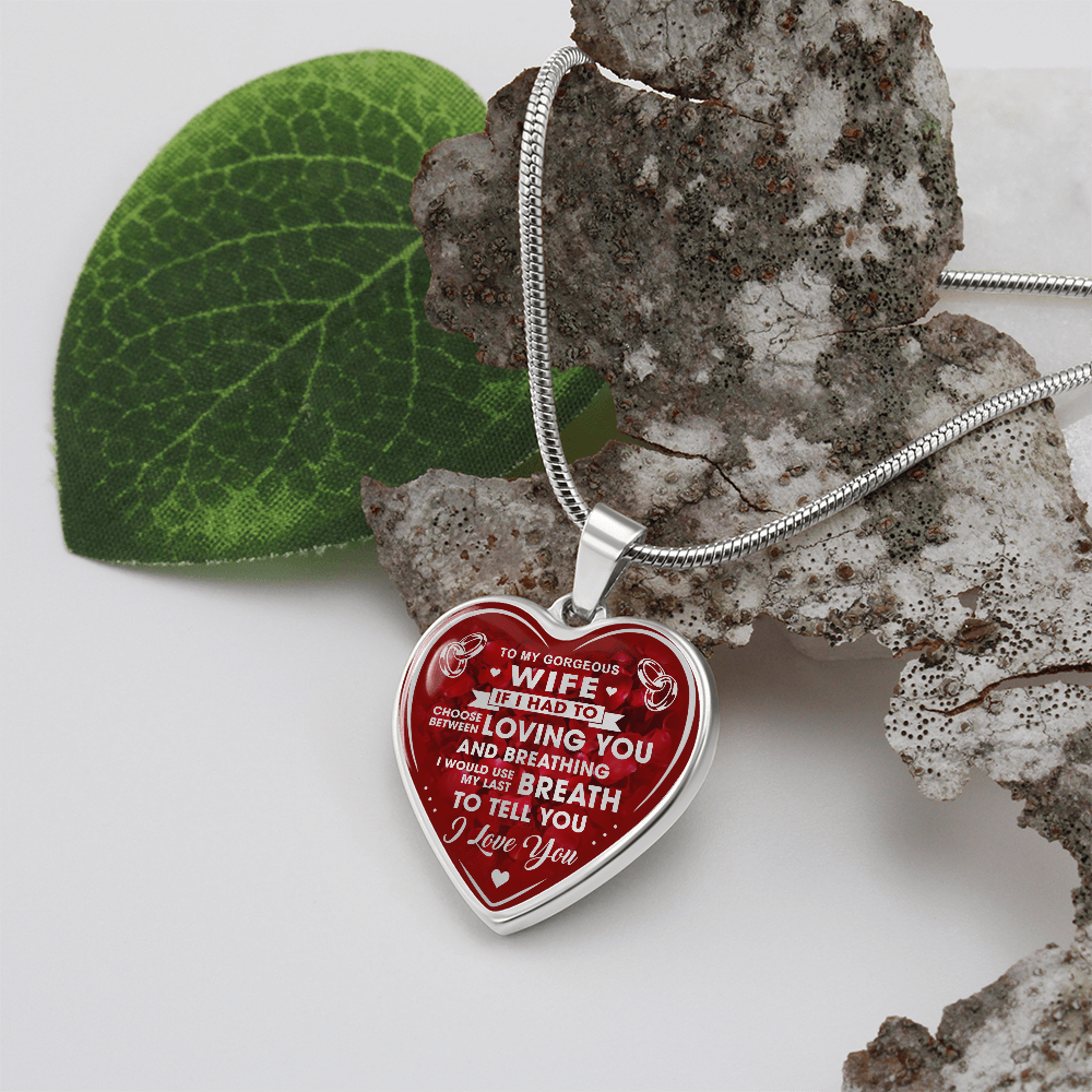 To My Gorgeous Wife Heart Necklace Gift from Husband Partner - Unique Present for Bride Soulmate, Anniversary Wedding Gift