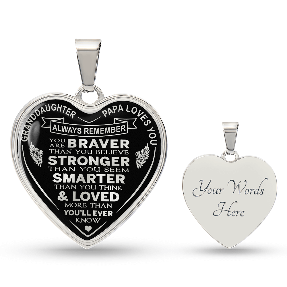 To My Granddaughter Heart Necklace gift from Papa Grandad Grandfather