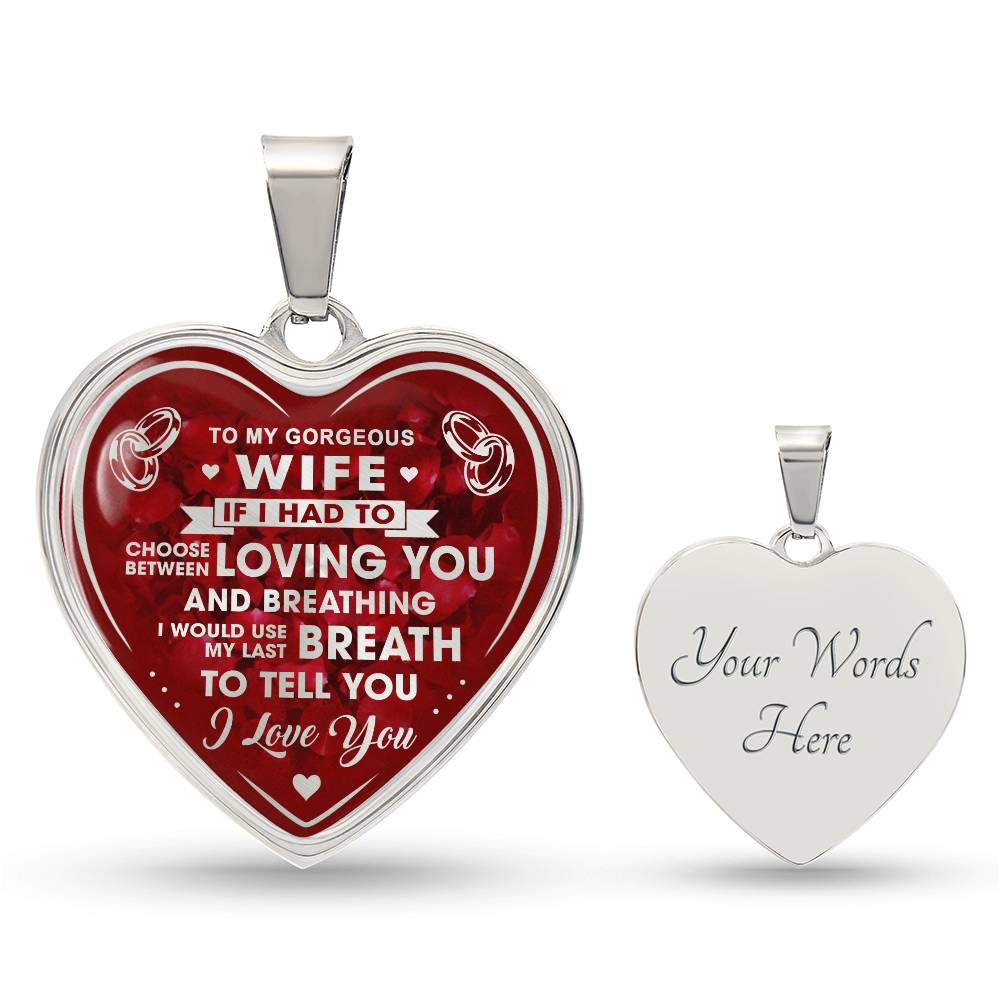 To My Gorgeous Wife Heart Necklace Gift from Husband Partner - Unique Present for Bride Soulmate, Anniversary Wedding Gift