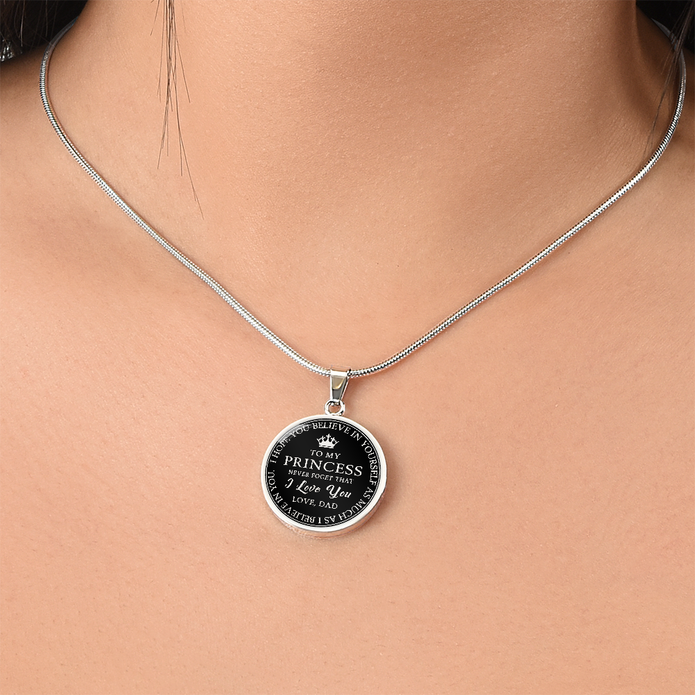 To My Princess Circle Necklace Gift from Dad, Father -  Meaningful Birthday, Christmas or any Special Occasion gift for Daughter, Little Girl
