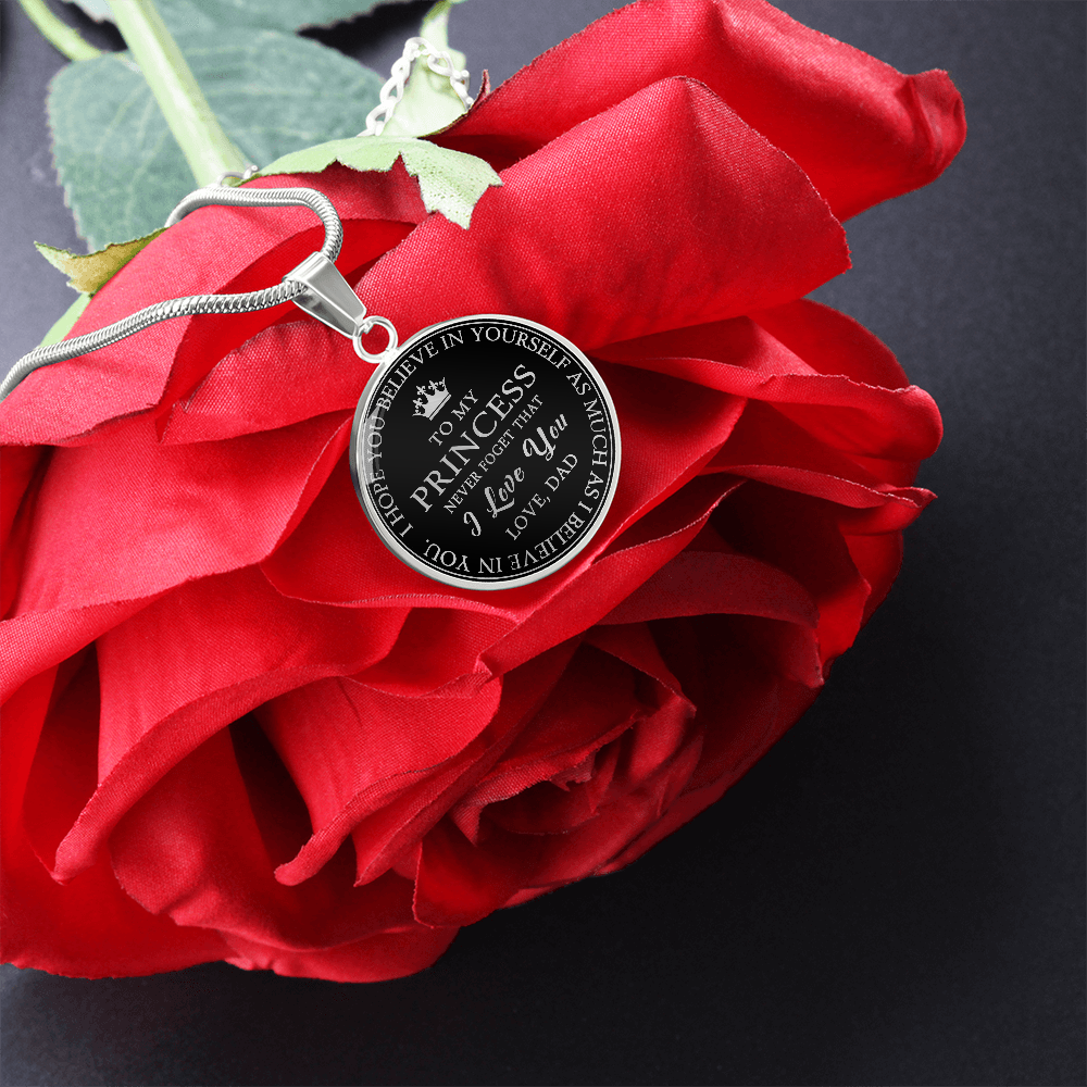 To My Princess Circle Necklace Gift from Dad, Father -  Meaningful Birthday, Christmas or any Special Occasion gift for Daughter, Little Girl