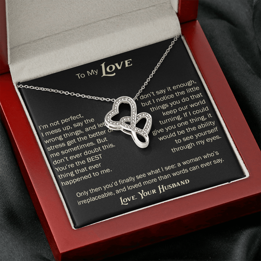 Heart-to-Heart Pendant Necklace for Wife From Husband, Anniversary Jewelry, Christmas Birthday for Wifey, To My Soulmate Gift.