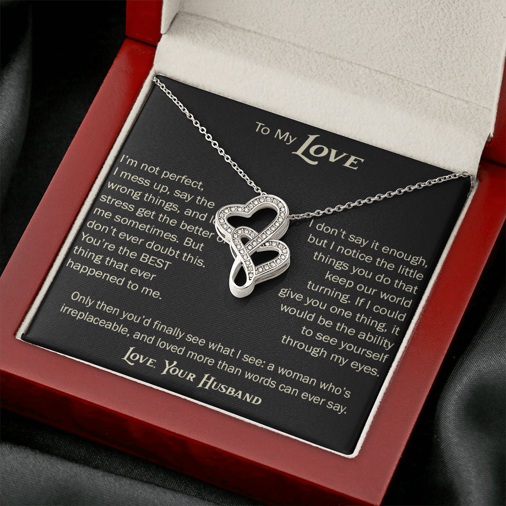 Heart-to-Heart Pendant Necklace for Wife From Husband, Anniversary Jewelry, Christmas Birthday for Wifey, To My Soulmate Gift.