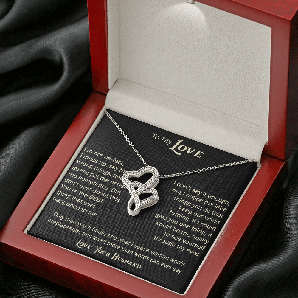 Heart-to-Heart Pendant Necklace for Wife From Husband, Anniversary Jewelry, Christmas Birthday for Wifey, To My Soulmate Gift.