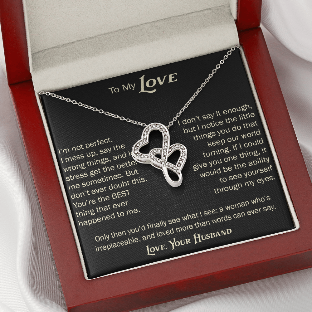 Heart-to-Heart Pendant Necklace for Wife From Husband, Anniversary Jewelry, Christmas Birthday for Wifey, To My Soulmate Gift.