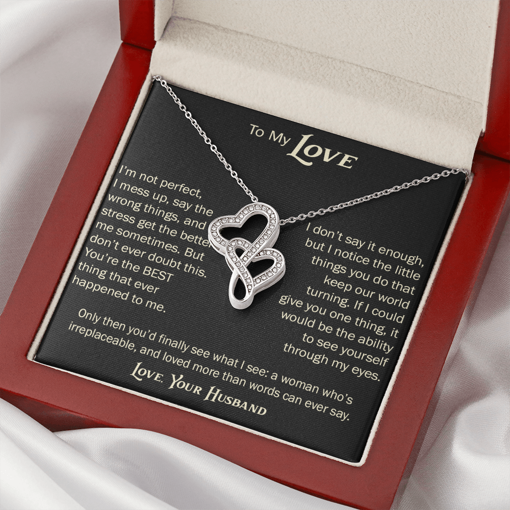 Heart-to-Heart Pendant Necklace for Wife From Husband, Anniversary Jewelry, Christmas Birthday for Wifey, To My Soulmate Gift.