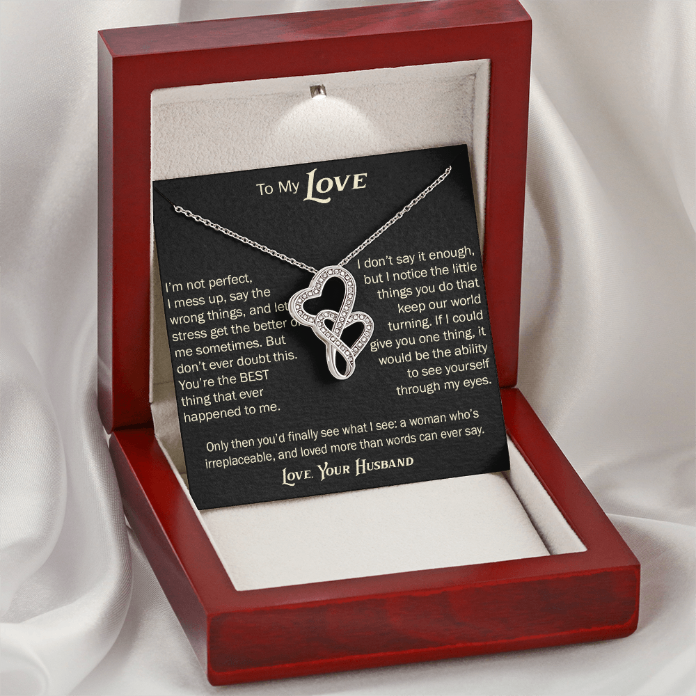 Heart-to-Heart Pendant Necklace for Wife From Husband, Anniversary Jewelry, Christmas Birthday for Wifey, To My Soulmate Gift.