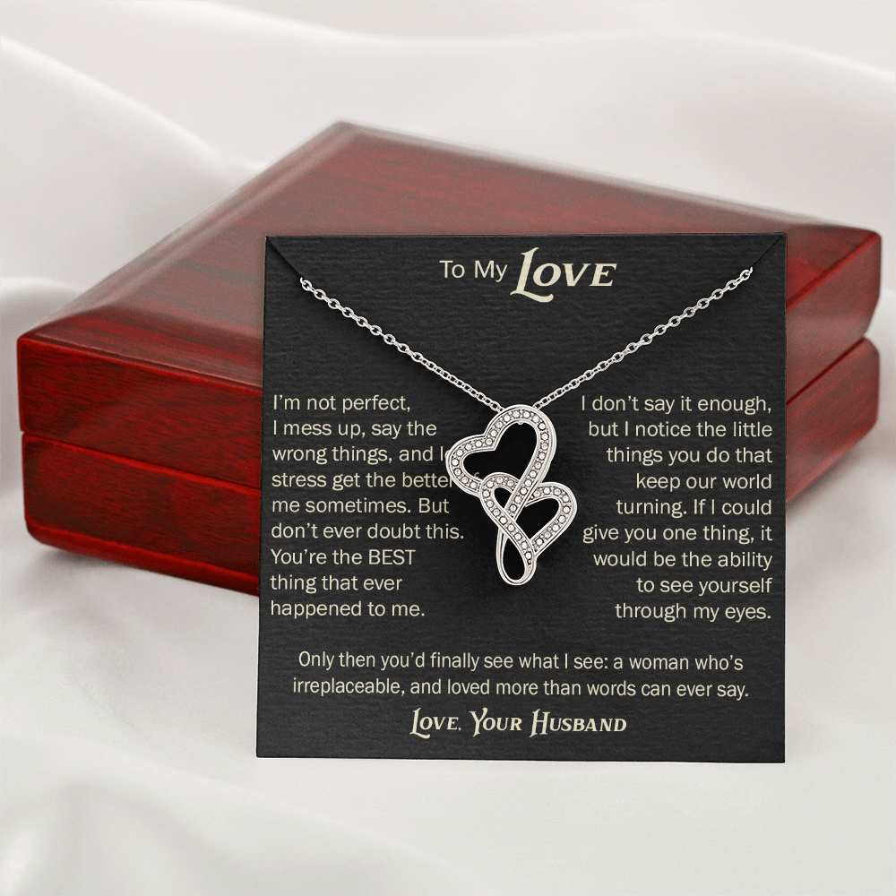 Heart-to-Heart Pendant Necklace for Wife From Husband, Anniversary Jewelry, Christmas Birthday for Wifey, To My Soulmate Gift.