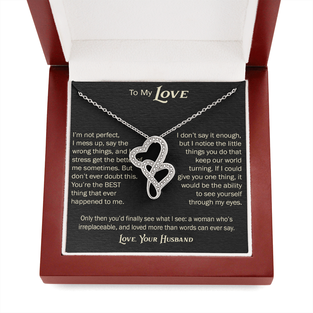 Heart-to-Heart Pendant Necklace for Wife From Husband, Anniversary Jewelry, Christmas Birthday for Wifey, To My Soulmate Gift.