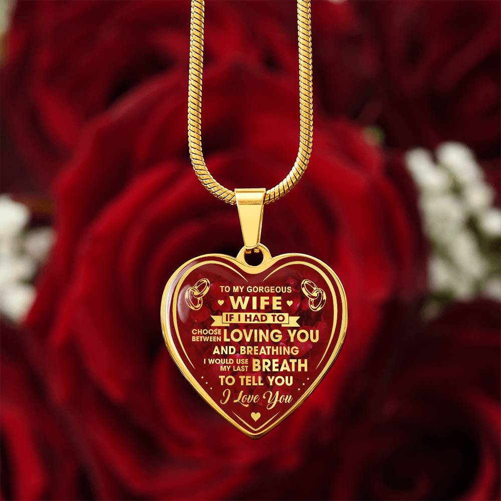 To My Gorgeous Wife Heart Necklace Gift from Husband Partner - Unique Present for Bride Soulmate, Anniversary Wedding Gift