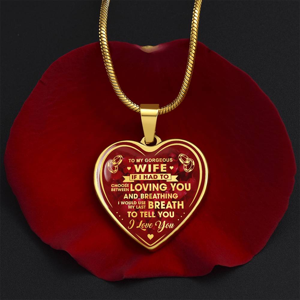 To My Gorgeous Wife Heart Necklace Gift from Husband Partner - Unique Present for Bride Soulmate, Anniversary Wedding Gift