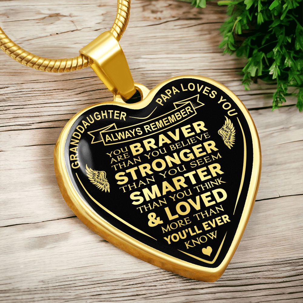 To My Granddaughter Heart Necklace gift from Papa Grandad Grandfather