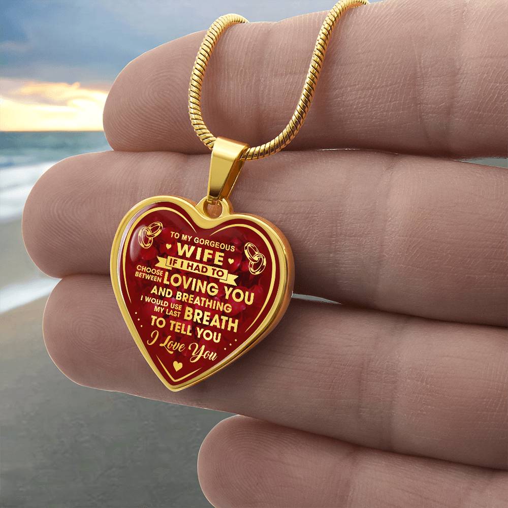 To My Gorgeous Wife Heart Necklace Gift from Husband Partner - Unique Present for Bride Soulmate, Anniversary Wedding Gift