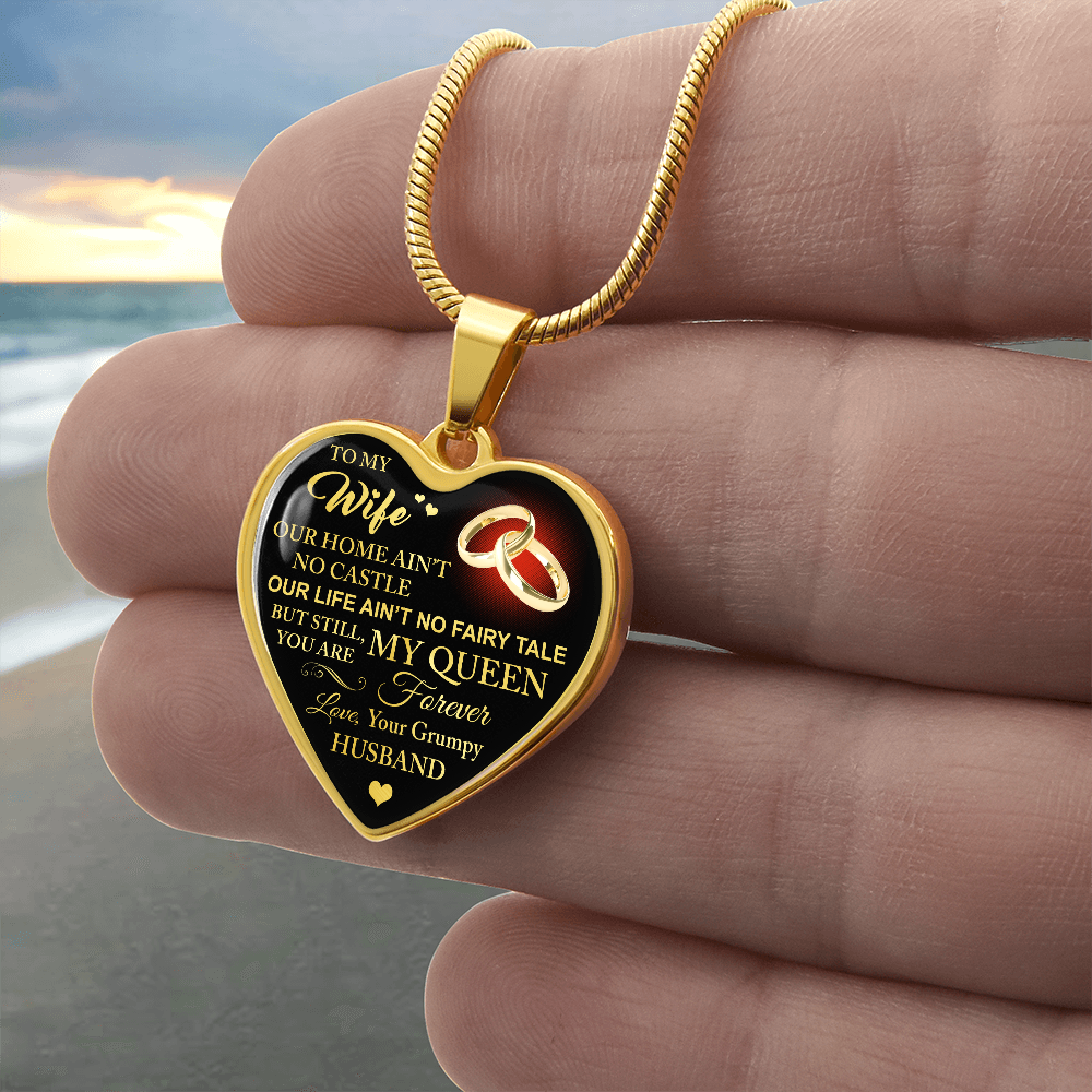To My Wife Love Gift From Grumpy Husband Heart Necklace Chain for Valentines Day (133581377259)