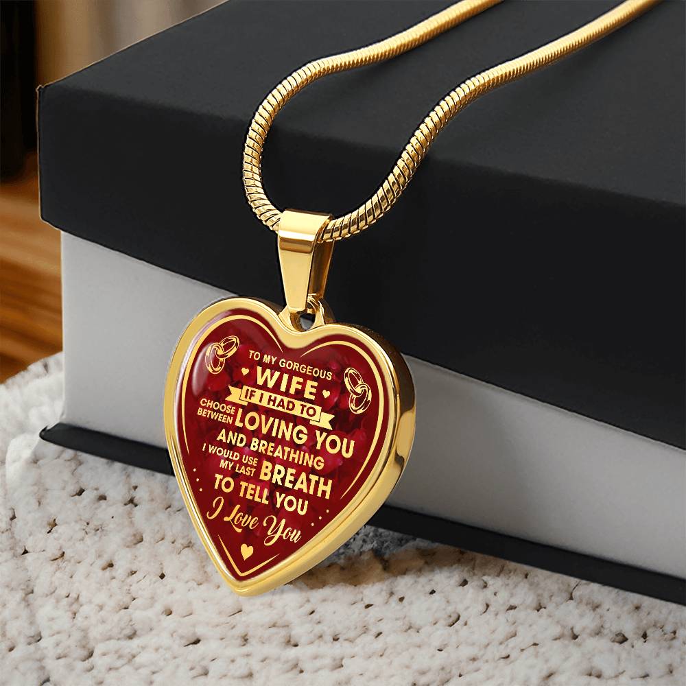To My Gorgeous Wife Heart Necklace Gift from Husband Partner - Unique Present for Bride Soulmate, Anniversary Wedding Gift