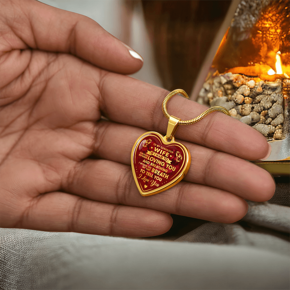 To My Gorgeous Wife Heart Necklace Gift from Husband Partner - Unique Present for Bride Soulmate, Anniversary Wedding Gift