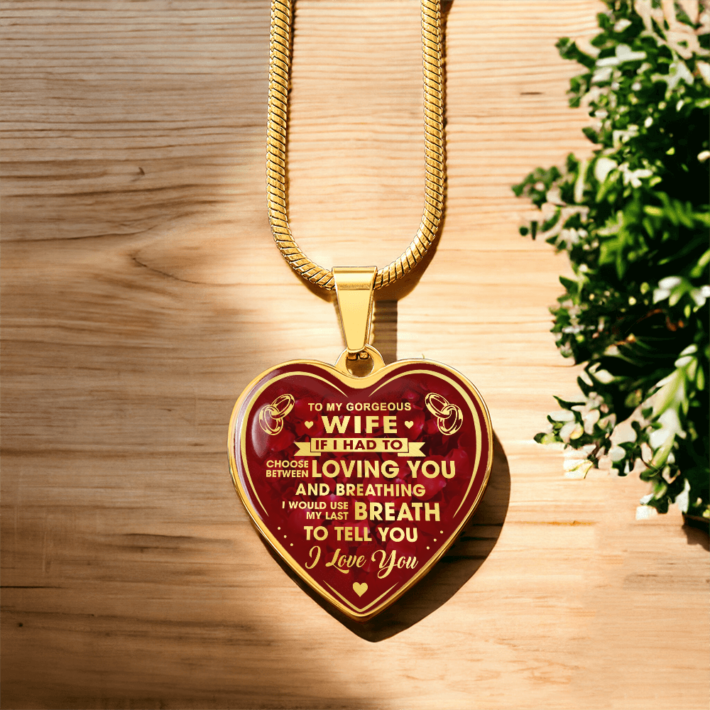 To My Gorgeous Wife Heart Necklace Gift from Husband Partner - Unique Present for Bride Soulmate, Anniversary Wedding Gift