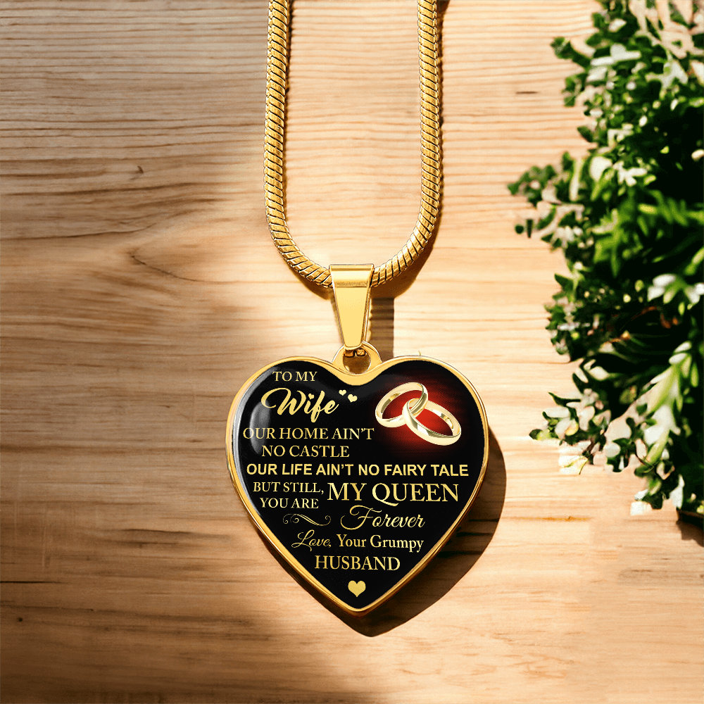 To My Wife Love Gift From Grumpy Husband Heart Necklace Chain for Valentines Day (133581377259)