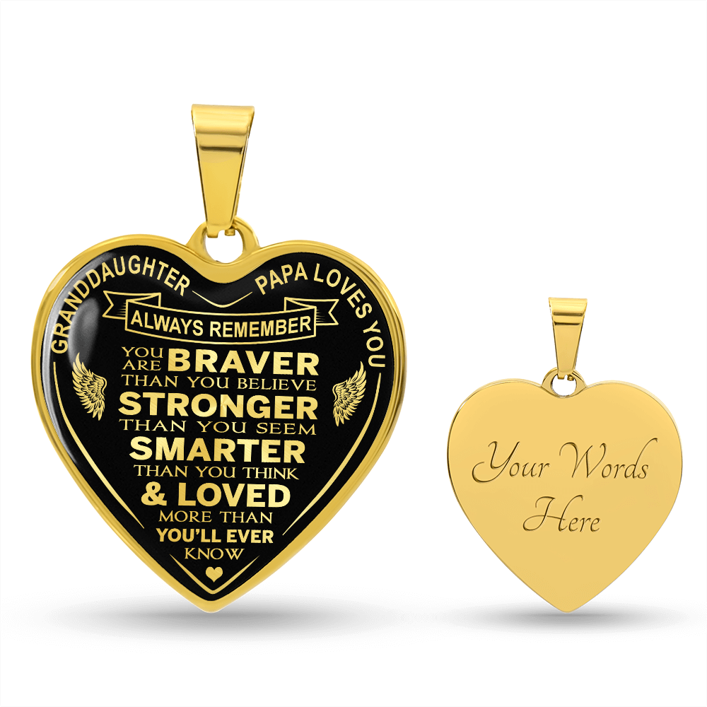 To My Granddaughter Heart Necklace gift from Papa Grandad Grandfather