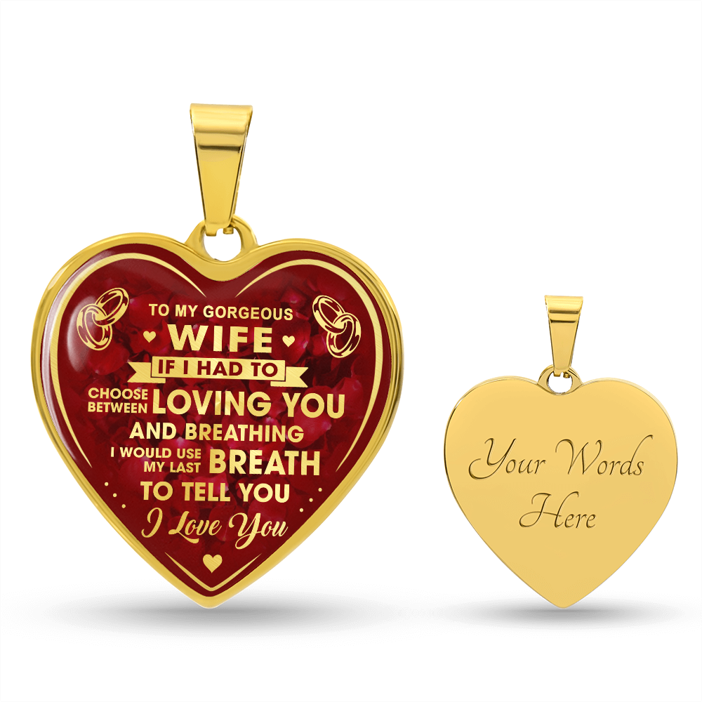 To My Gorgeous Wife Heart Necklace Gift from Husband Partner - Unique Present for Bride Soulmate, Anniversary Wedding Gift