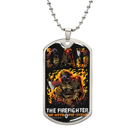 Dad The Firefighter The Myth The Legend Luxury Dog Tag Necklace for Father, Papa, Daddy -  Unique Present for Birthday, Christmas, Firefigher's Day or Any Special Occasion