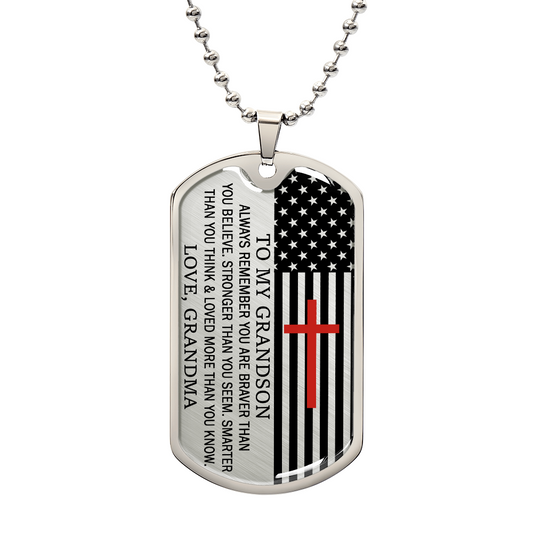 Proud Grandpa to Grandson Luxury Dog Tag Necklace -  Unique Present for Birthday, Christmas or any Special Occasion