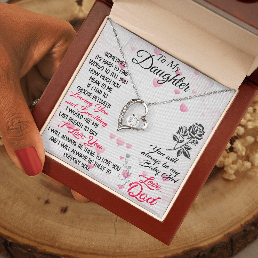 To My Daughter Forever Love Heart Necklace - Luxury Family Matching Gift from Dad, Father for Birthday, Christmas, or any Special Occasion