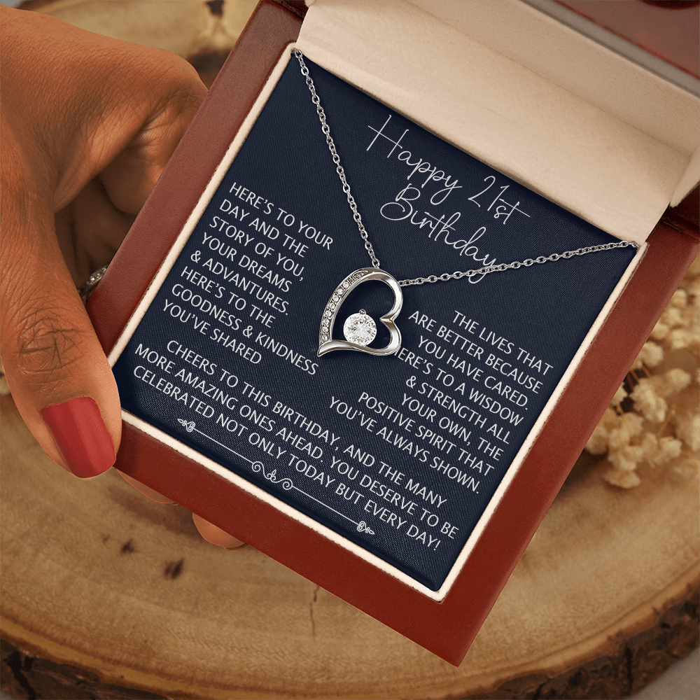21st Birthday Gift for Her, Forever Love Heart Necklace, 21st Birthday Jewelry, Turning 21 Keepsake Gift