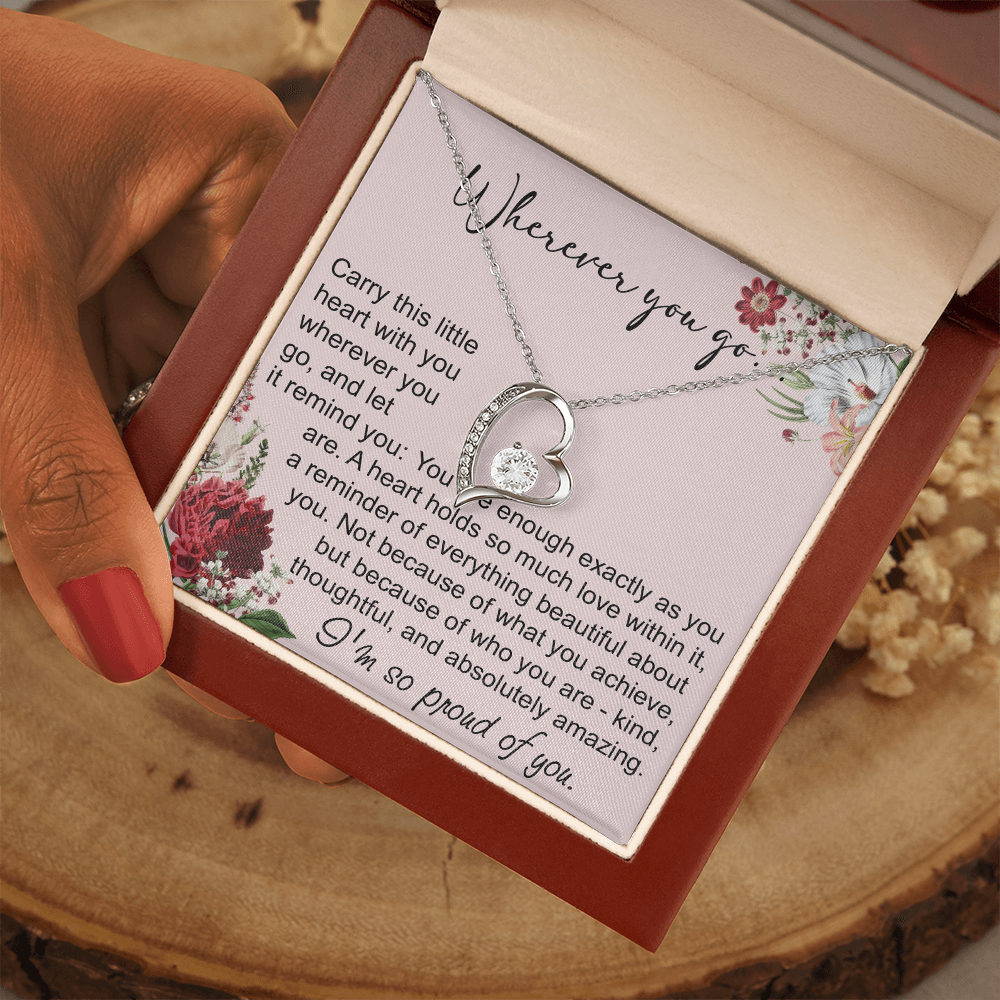 Off To College Forever Heart Necklace For Daughter, Going Away Gift, Long Distance Keepsake