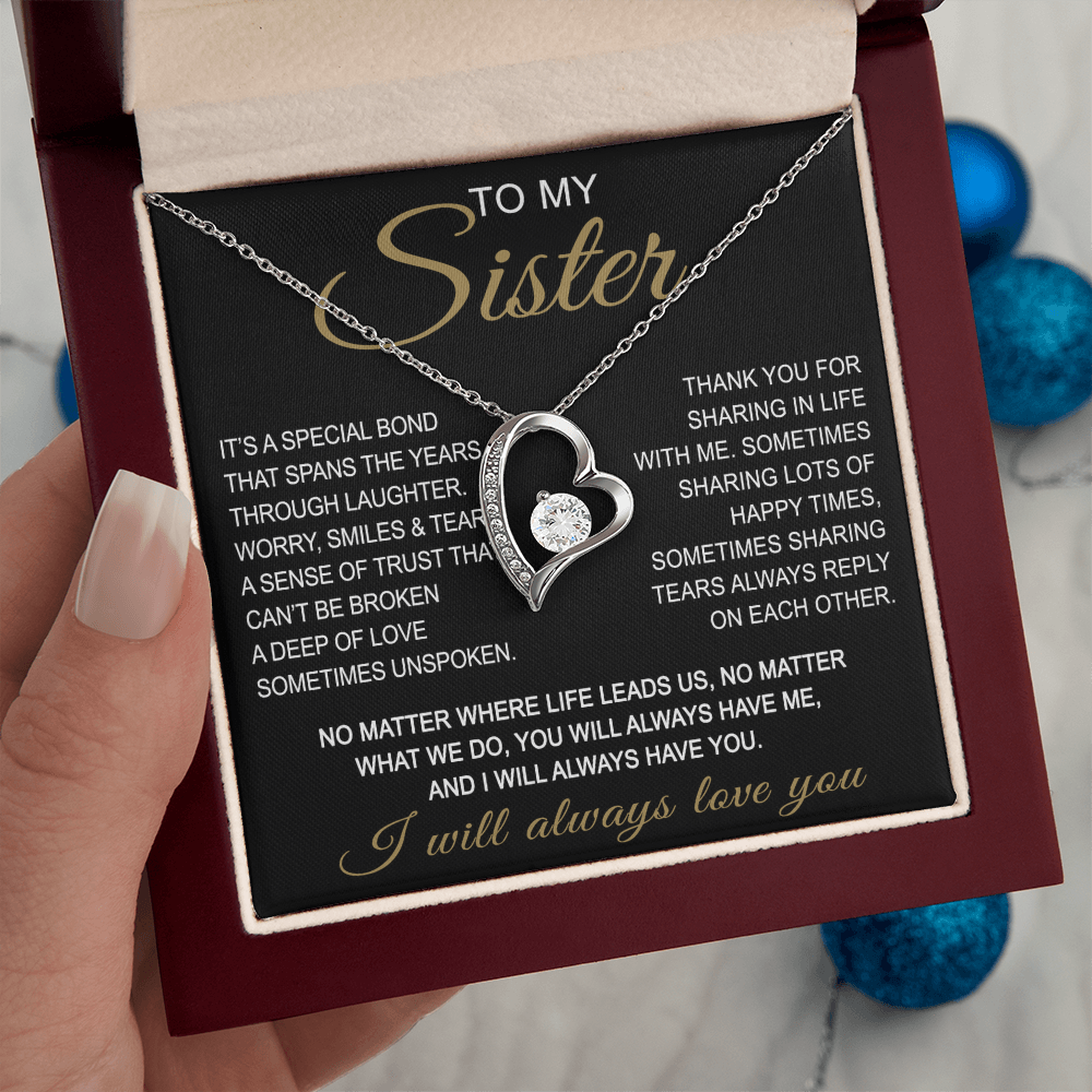 To My Sister Forever Love Necklace Sister Gifts With Heartfelt Message, Sister Gifts From Sister Brother For Birthday