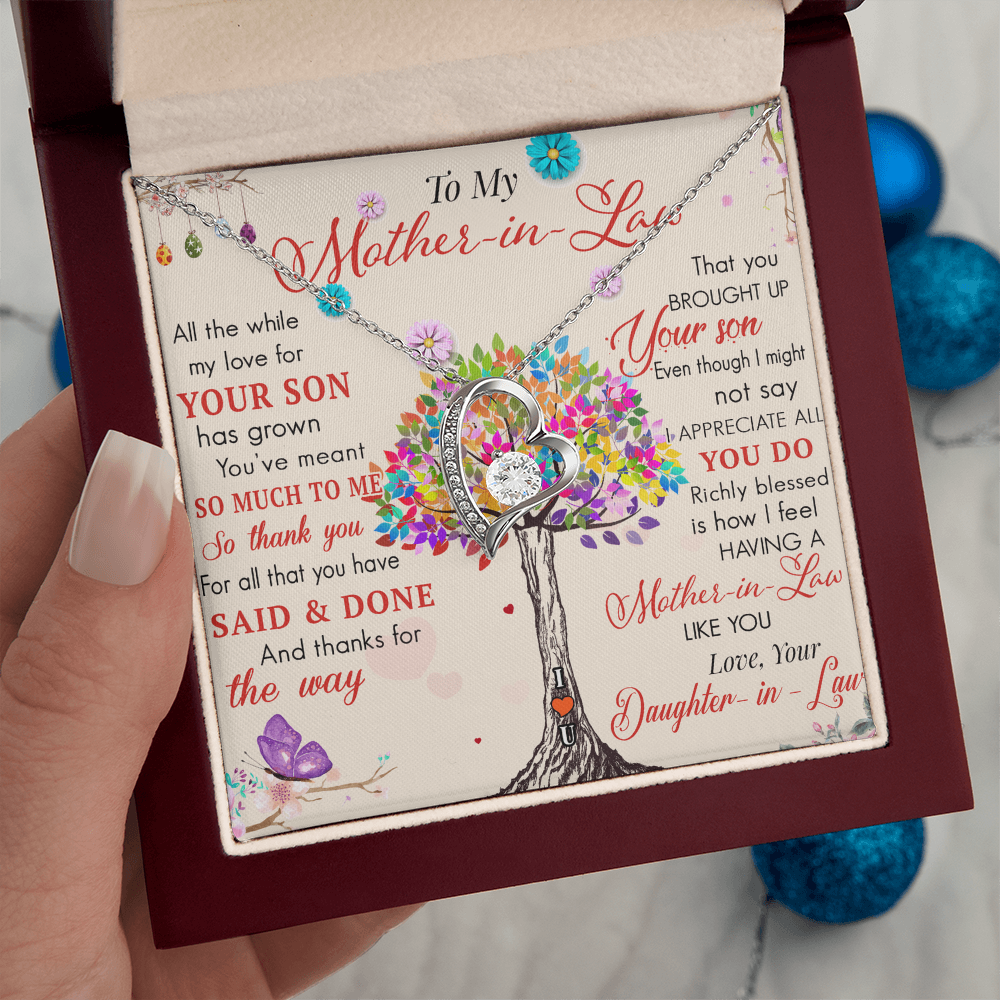 To My Mother in Law Forever Love Heart Necklace - Luxury Family Matching Gift from Daughter in Law for Birthday, Mother's Day, Christmas, or any Special Occasion