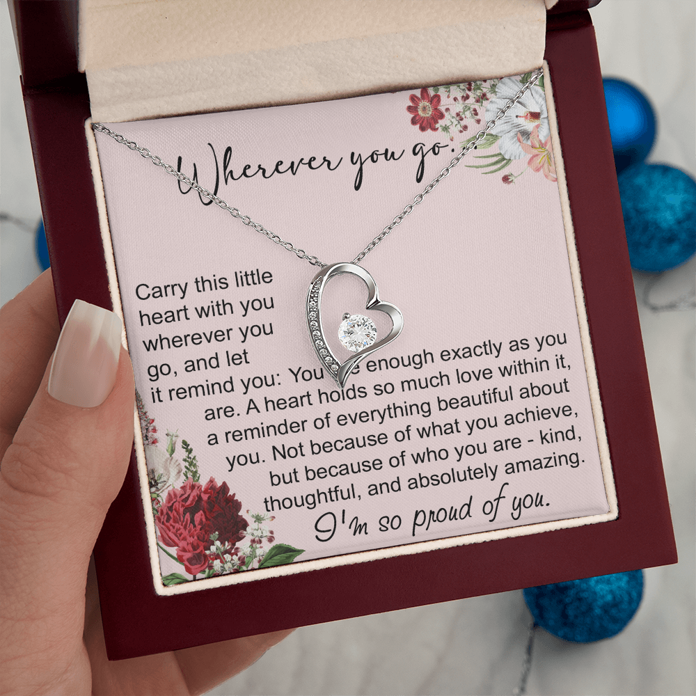 Off To College Forever Heart Necklace For Daughter, Going Away Gift, Long Distance Keepsake