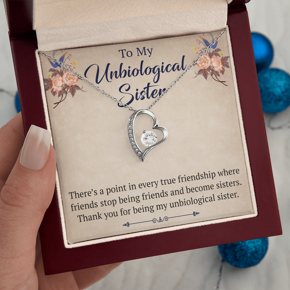 To My Unbiological Sister Forever Love Heart Necklace, Unique Gift for Birthday, Mother's Day, Christmas, or any Special Occasion