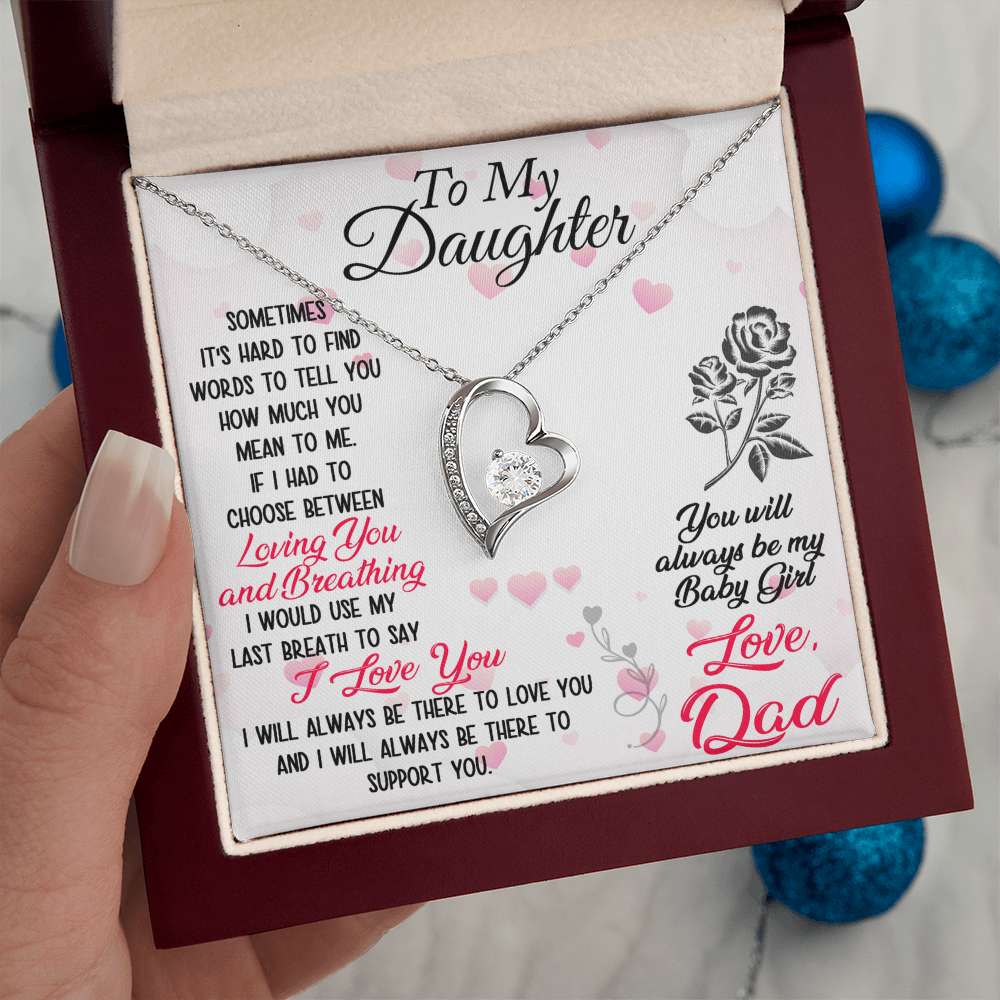 Proud Dad to Daughter Forever Love Necklace Gift for Birthday, Christmas, Back to School, Wedding or any Special Occasions. Best Gift from Father