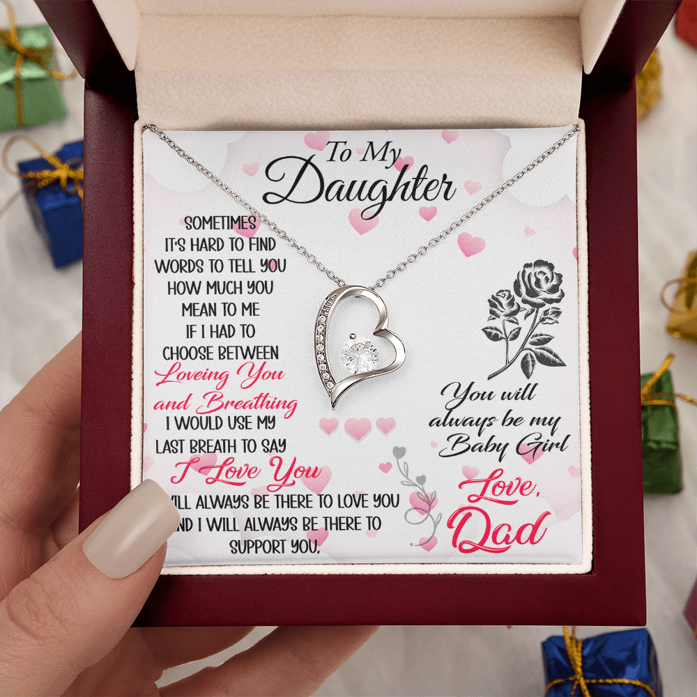 Proud Dad to Daughter Forever Love Necklace Gift for Birthday, Christmas, Back to School, Wedding or any Special Occasions. Best Gift from Father