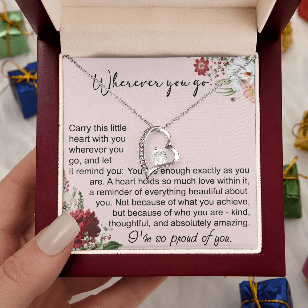 Off To College Forever Heart Necklace For Daughter, Going Away Gift, Long Distance Keepsake