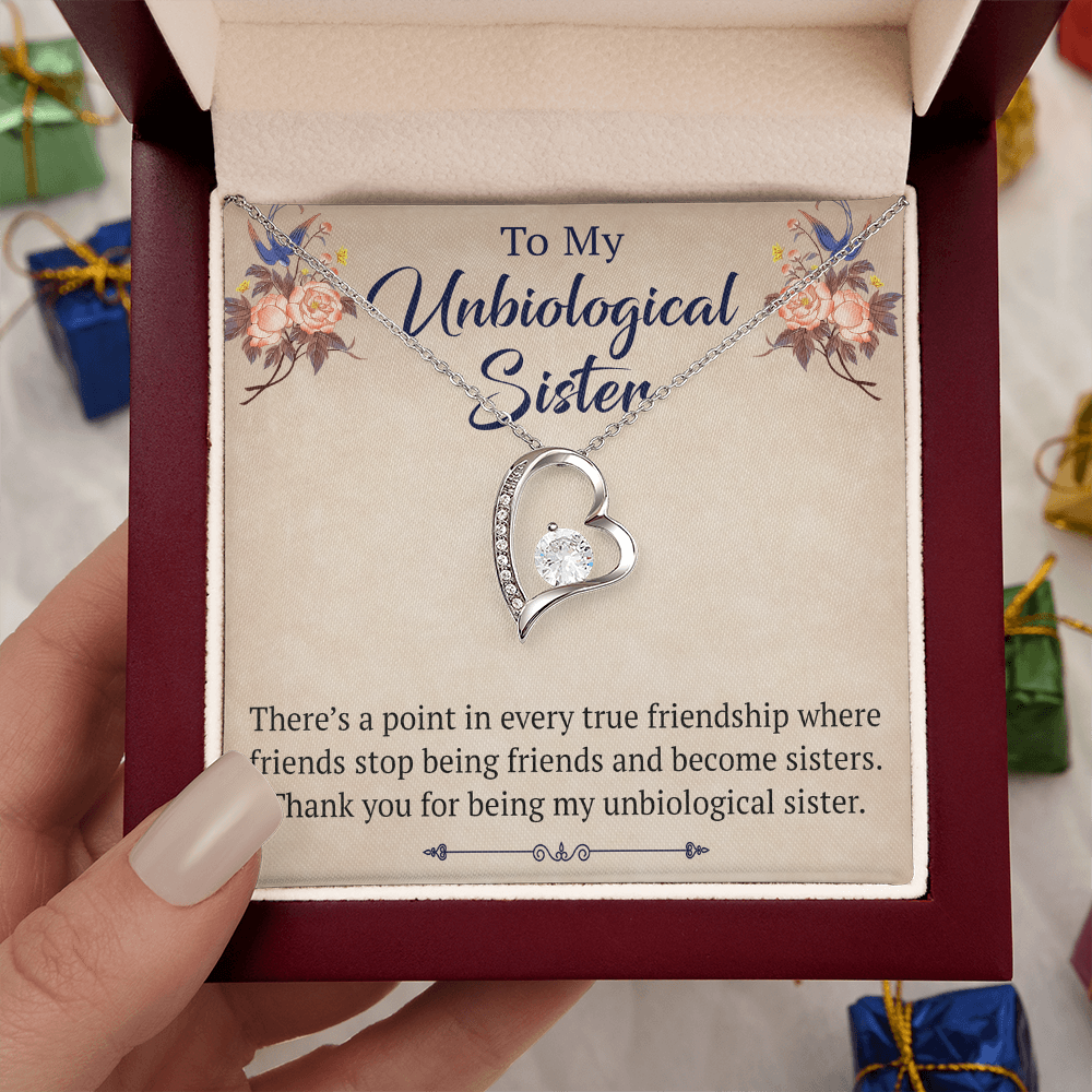 To My Unbiological Sister Forever Love Heart Necklace, Unique Gift for Birthday, Mother's Day, Christmas, or any Special Occasion