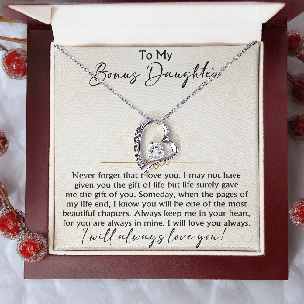To My Bonus Daughter Forever Love Heart necklace - Birthday Xmas Gift from Bonus Mom Dad