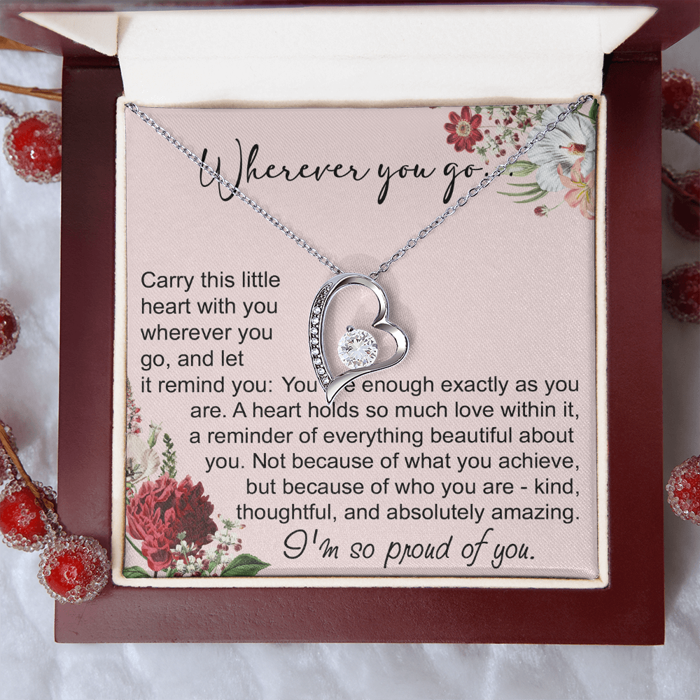 Off To College Forever Heart Necklace For Daughter, Going Away Gift, Long Distance Keepsake