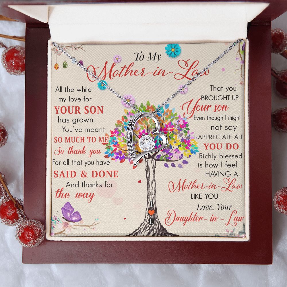 To My Mother in Law Forever Love Heart Necklace - Luxury Family Matching Gift from Daughter in Law for Birthday, Mother's Day, Christmas, or any Special Occasion
